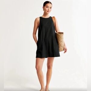 High-Neck Linen Blend Mini Dress